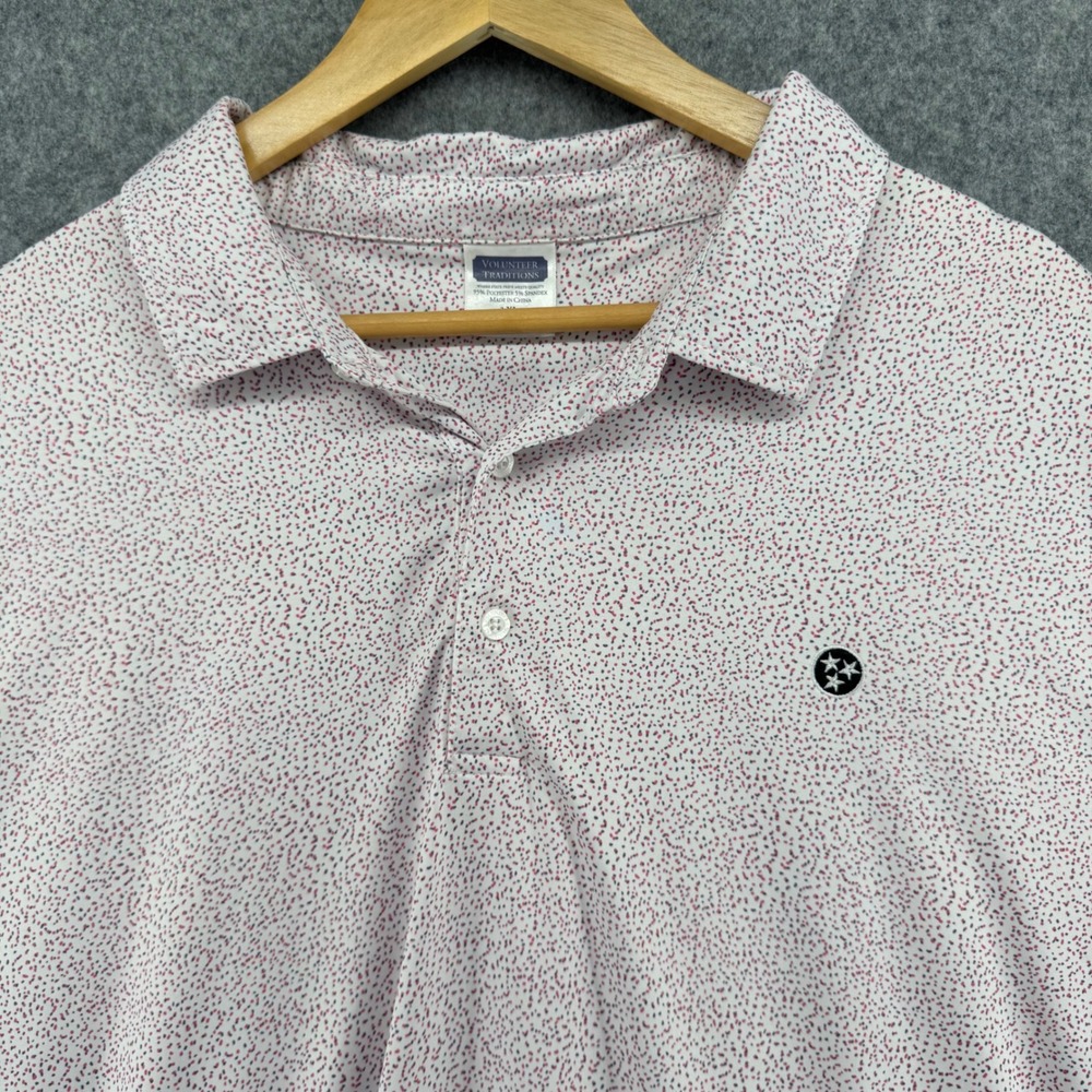 Volunteer Traditions Polo Shirt Mens 3XL White Red Navy Micro Dot Tri-Star Logo